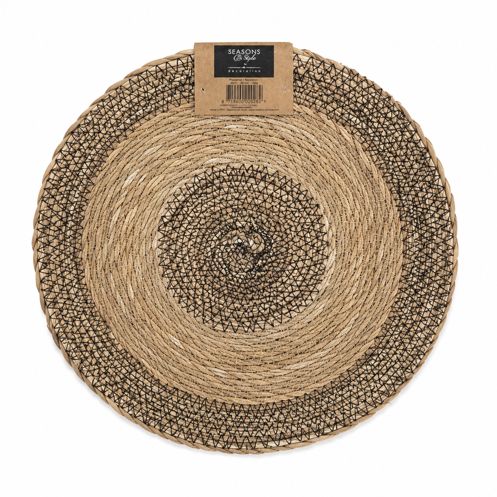 Set de table rond en fibres naturelles – Motif noir