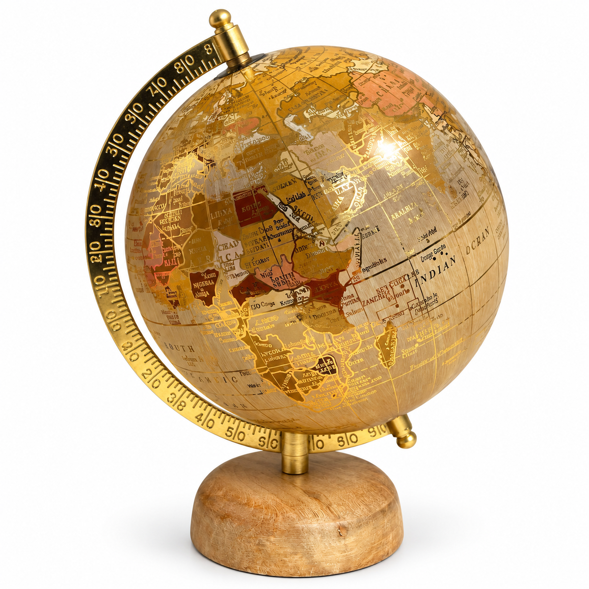 Globe terrestre décoratif doré et bois