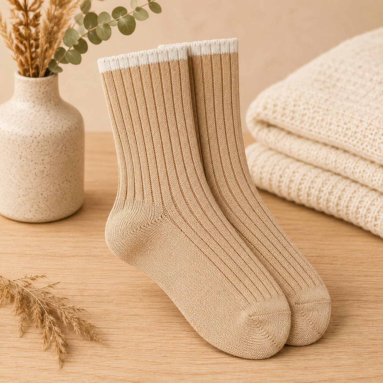 Chaussettes côtelées Dim - Beige Glace Vanille
