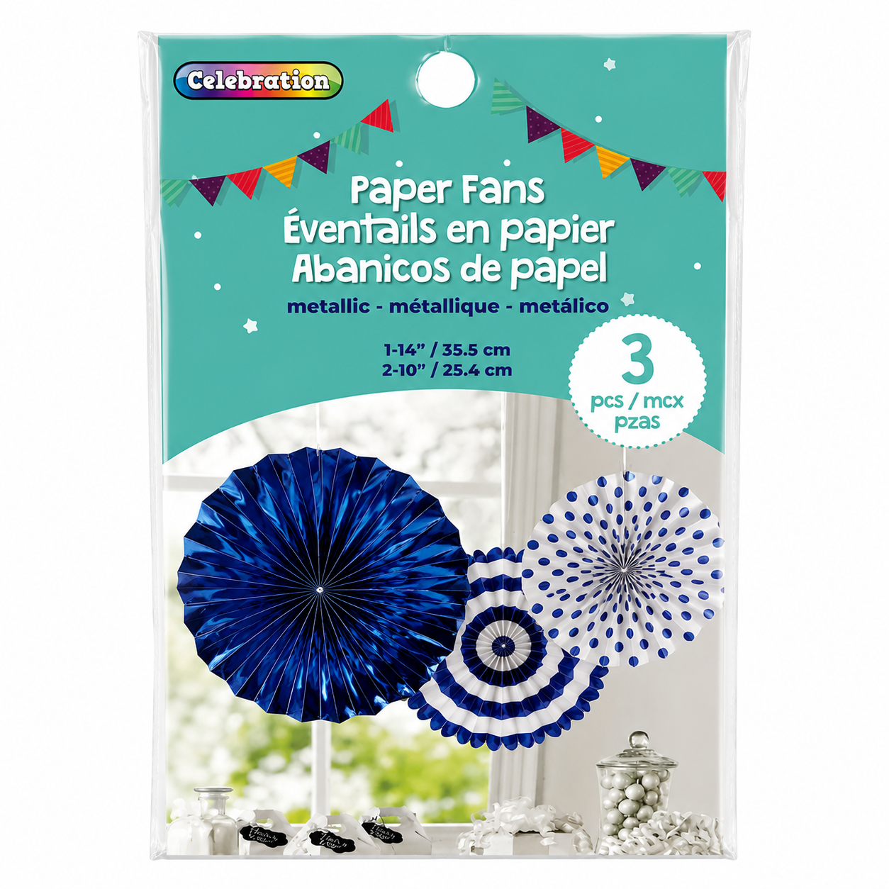 Éventails décoratifs en papier métallisé – Lot de 3