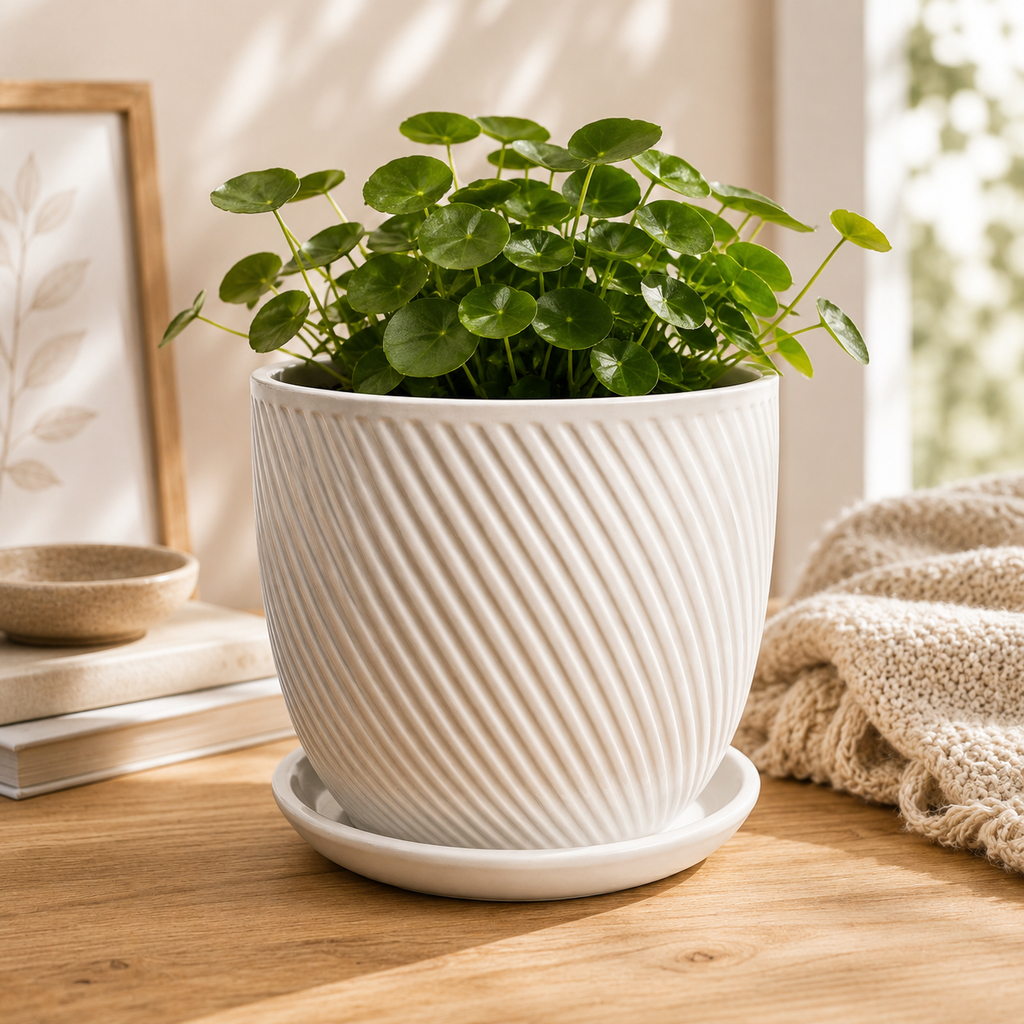 Pot de fleurs décoratif en céramique – Relief à rayures