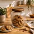 Pot décoratif en verre fumé avec couvercle en bois
