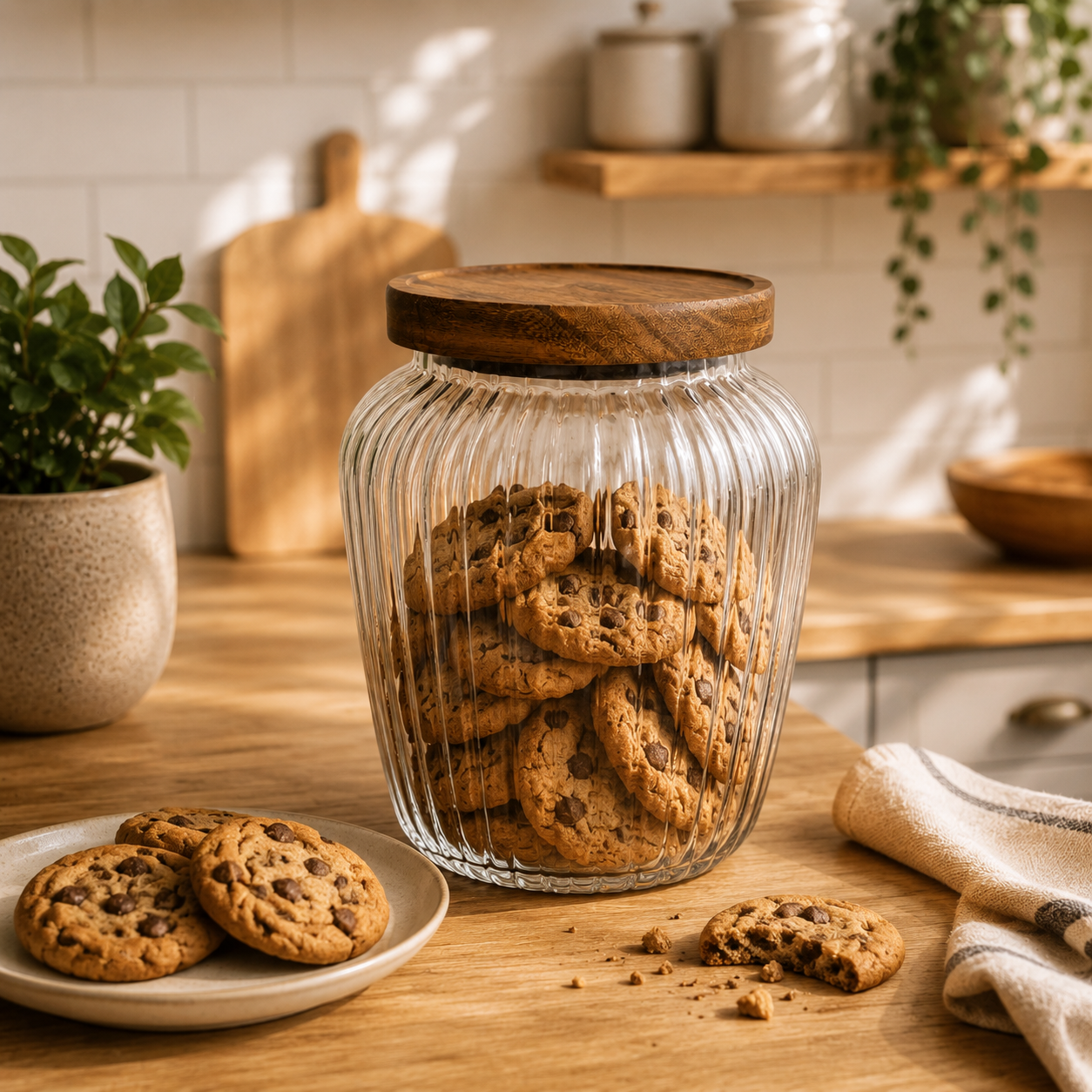 Pot décoratif en verre fumé avec couvercle en bois