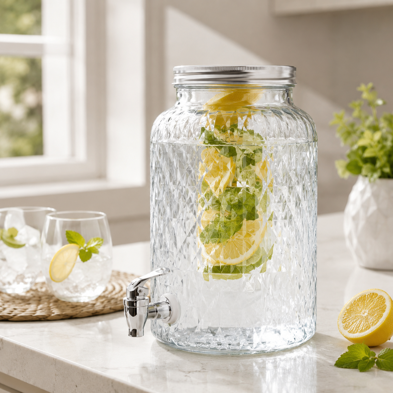Distributeur de boissons en verre avec infuseur 5,5L