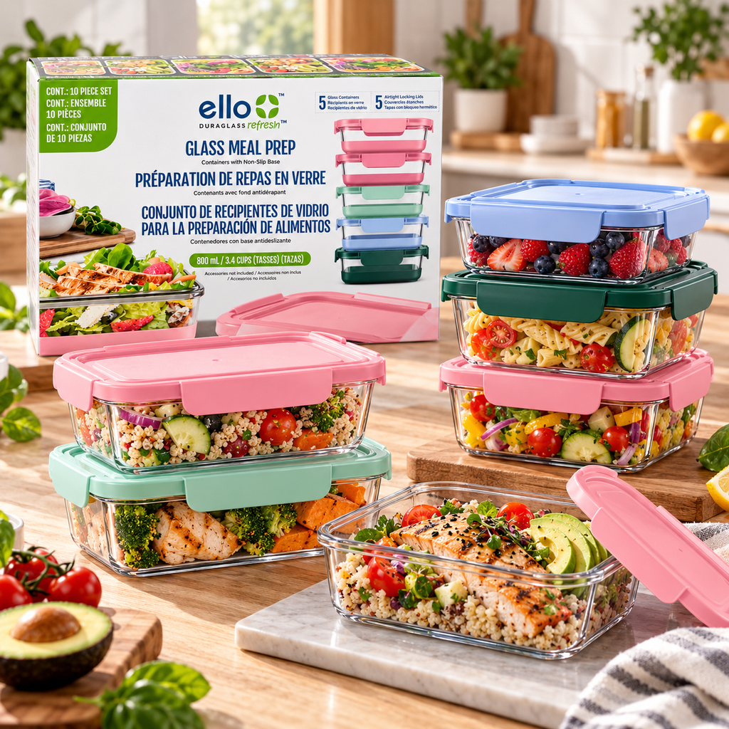 Ensemble de 5 contenants en verre pour la préparation des repas – 800 ml