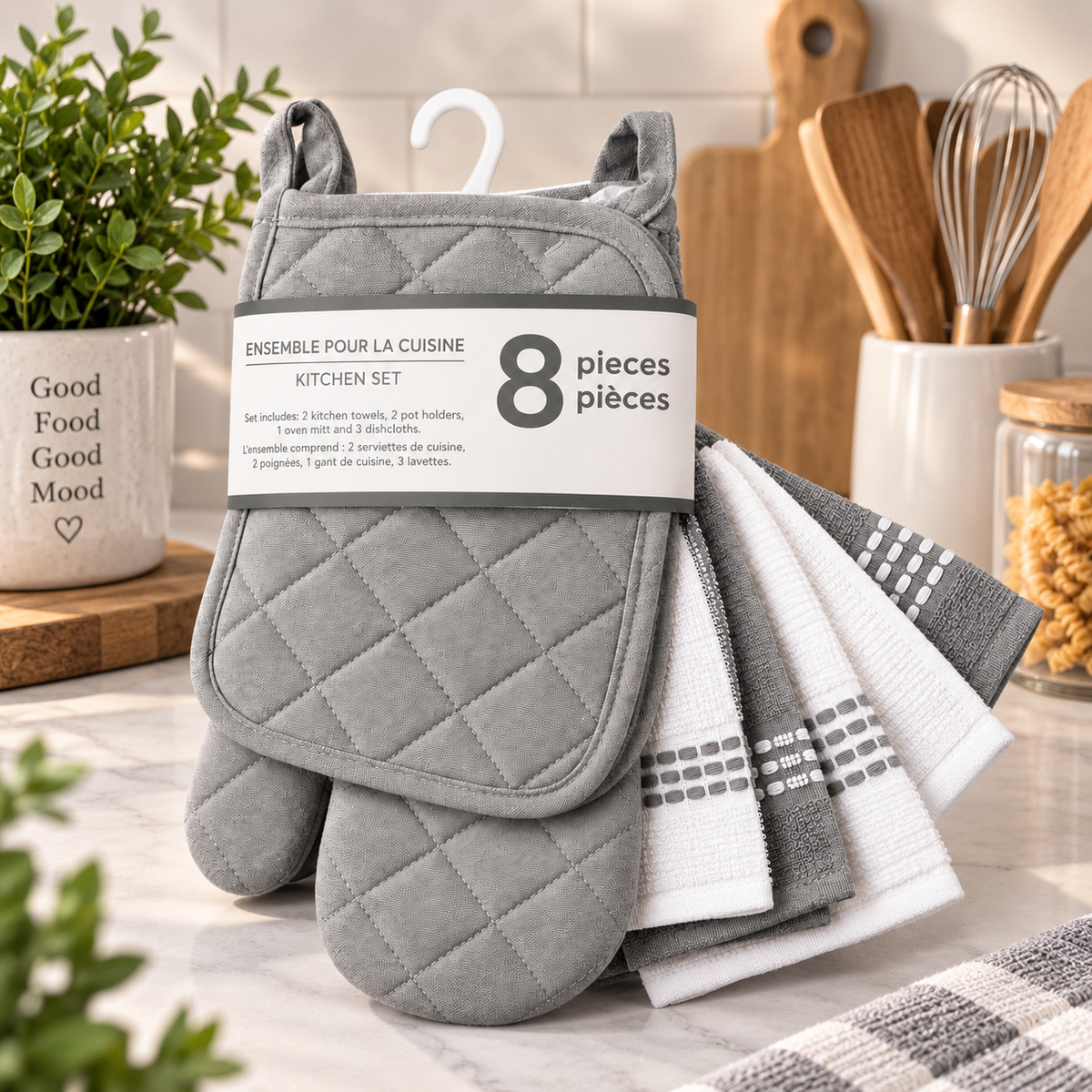 Ensemble de cuisine 8 pièces – Gris
