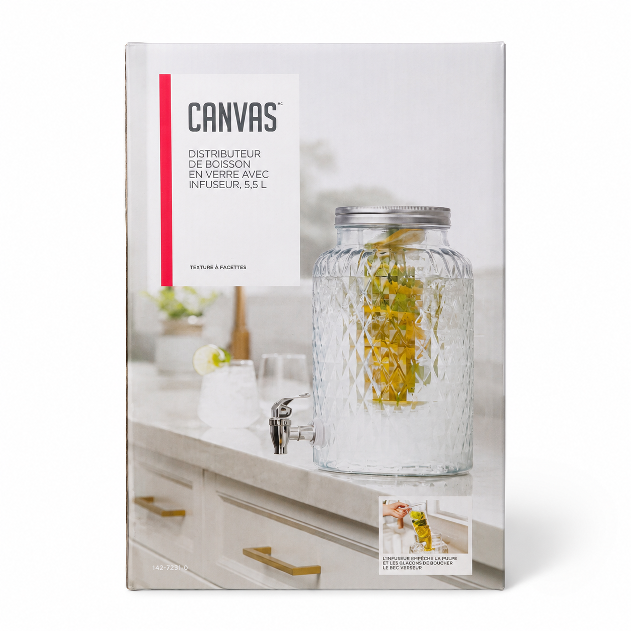 Distributeur de boissons en verre avec infuseur 5,5L