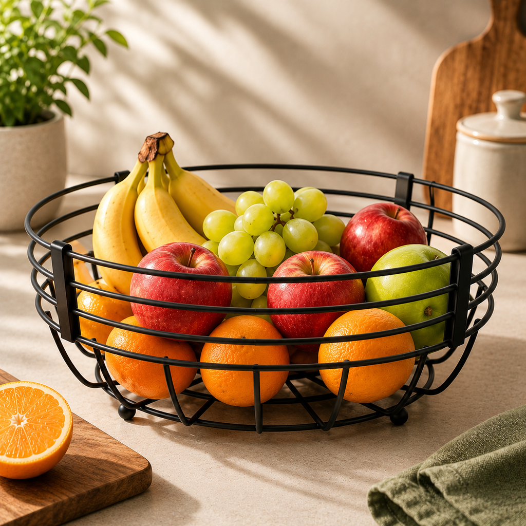 Corbeille à fruits en métal noir