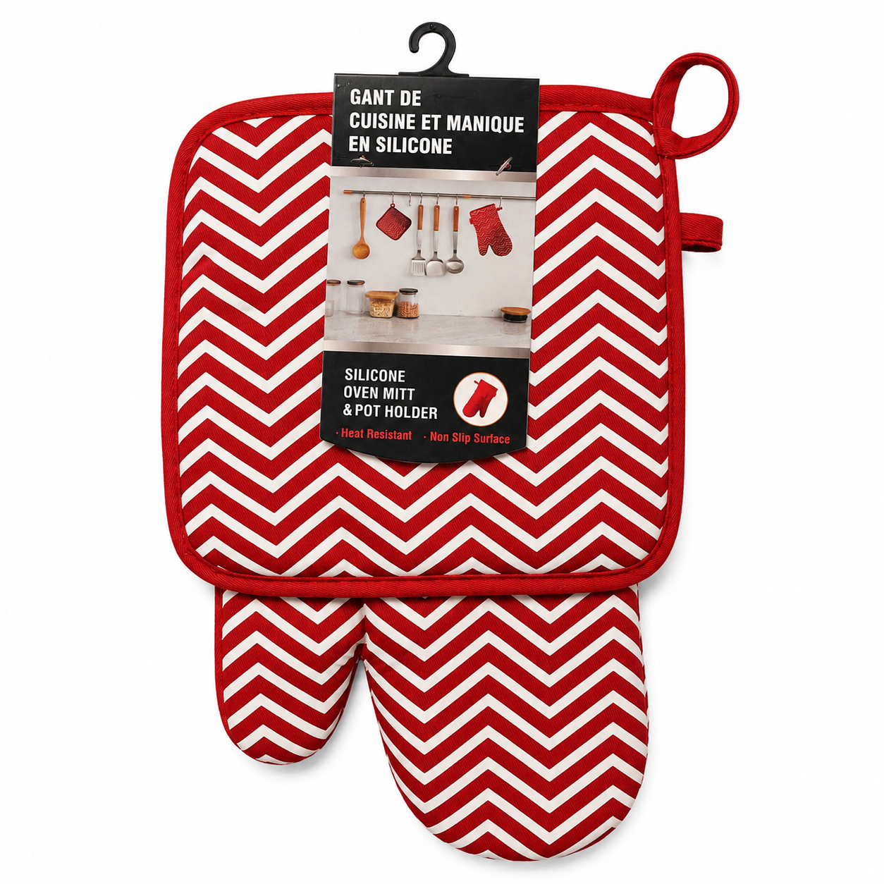 Ensemble gant de cuisine et manique en silicone – Rouge