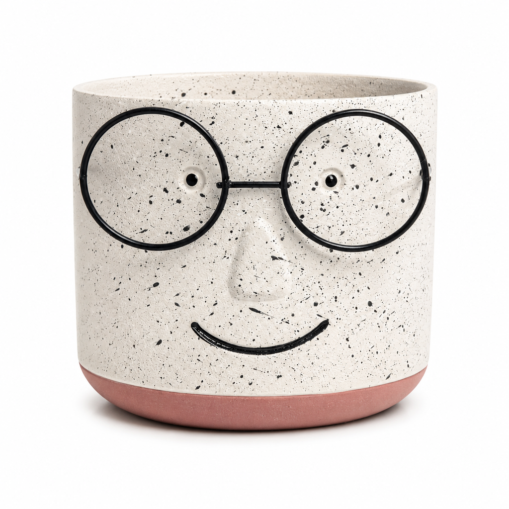 Cache-pot décoratif en céramique Rose – Petit bonhomme à lunettes