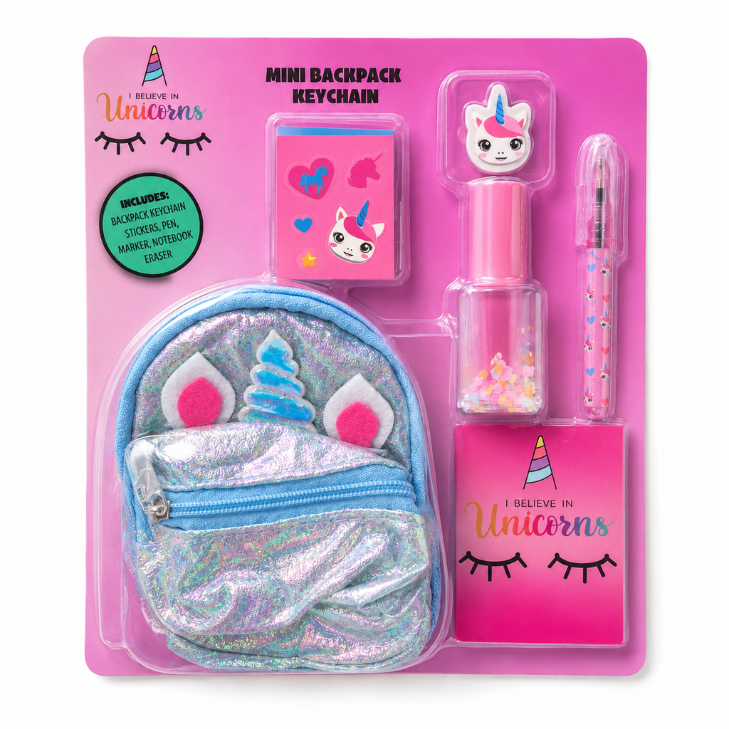 Mini sac à dos porte-clés Licorne – Coffret papeterie