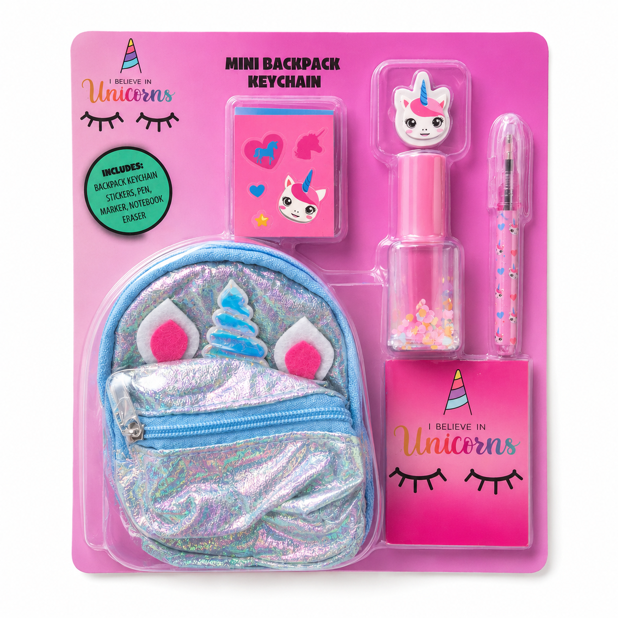 Mini sac à dos porte-clés Licorne – Coffret papeterie