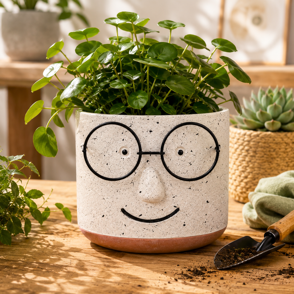 Cache-pot décoratif en céramique Rose – Petit bonhomme à lunettes