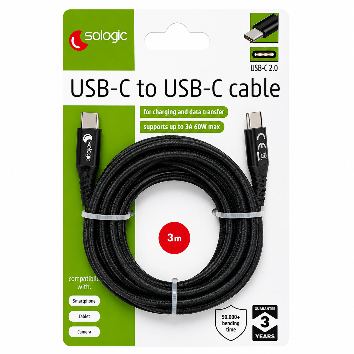 Câble USB-C vers USB-C 3 m - Noir