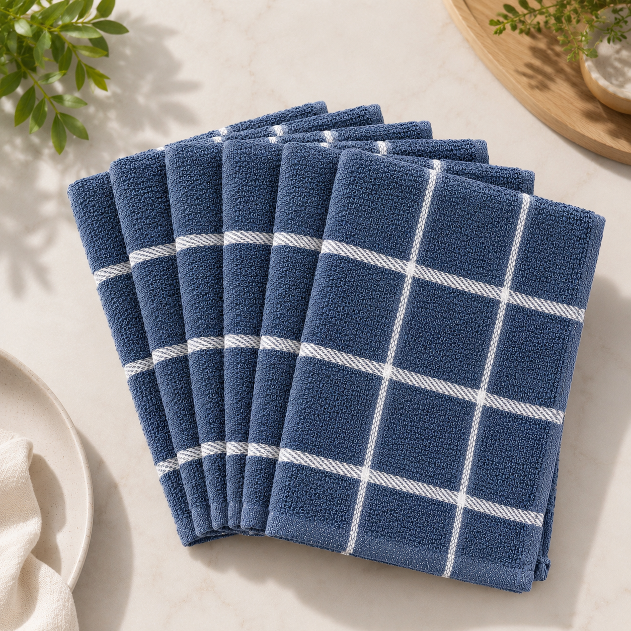 Lot de 6 lavettes en ratine S&CO – Bleu