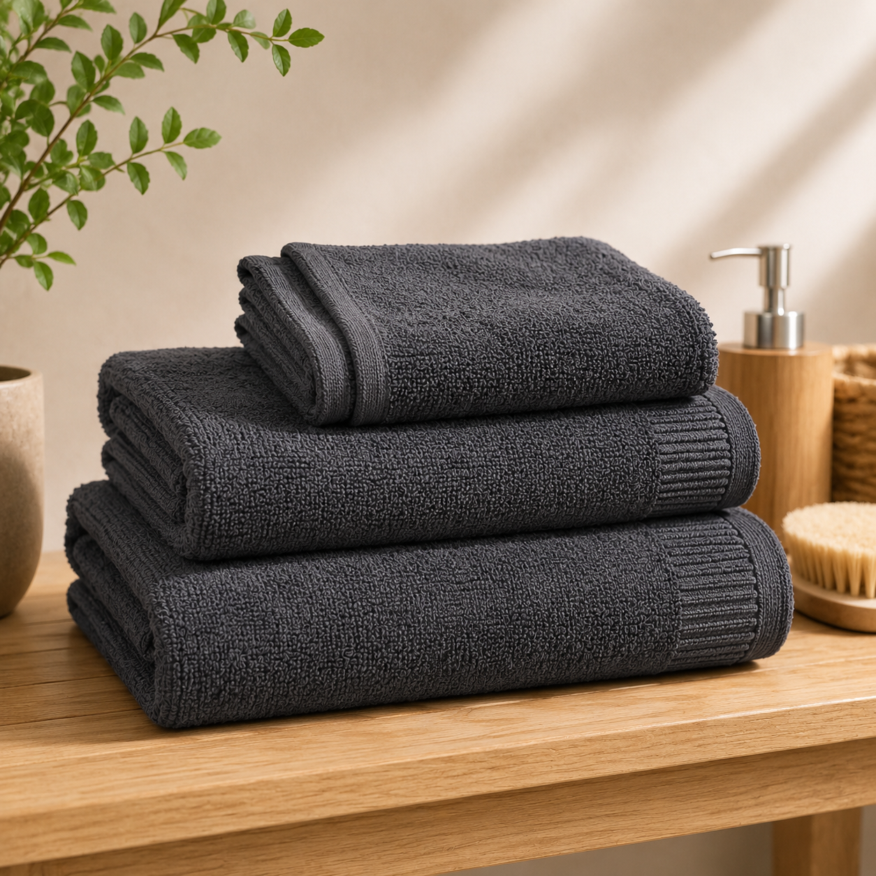 Serviettes 3 pièces en coton – Gris anthracite