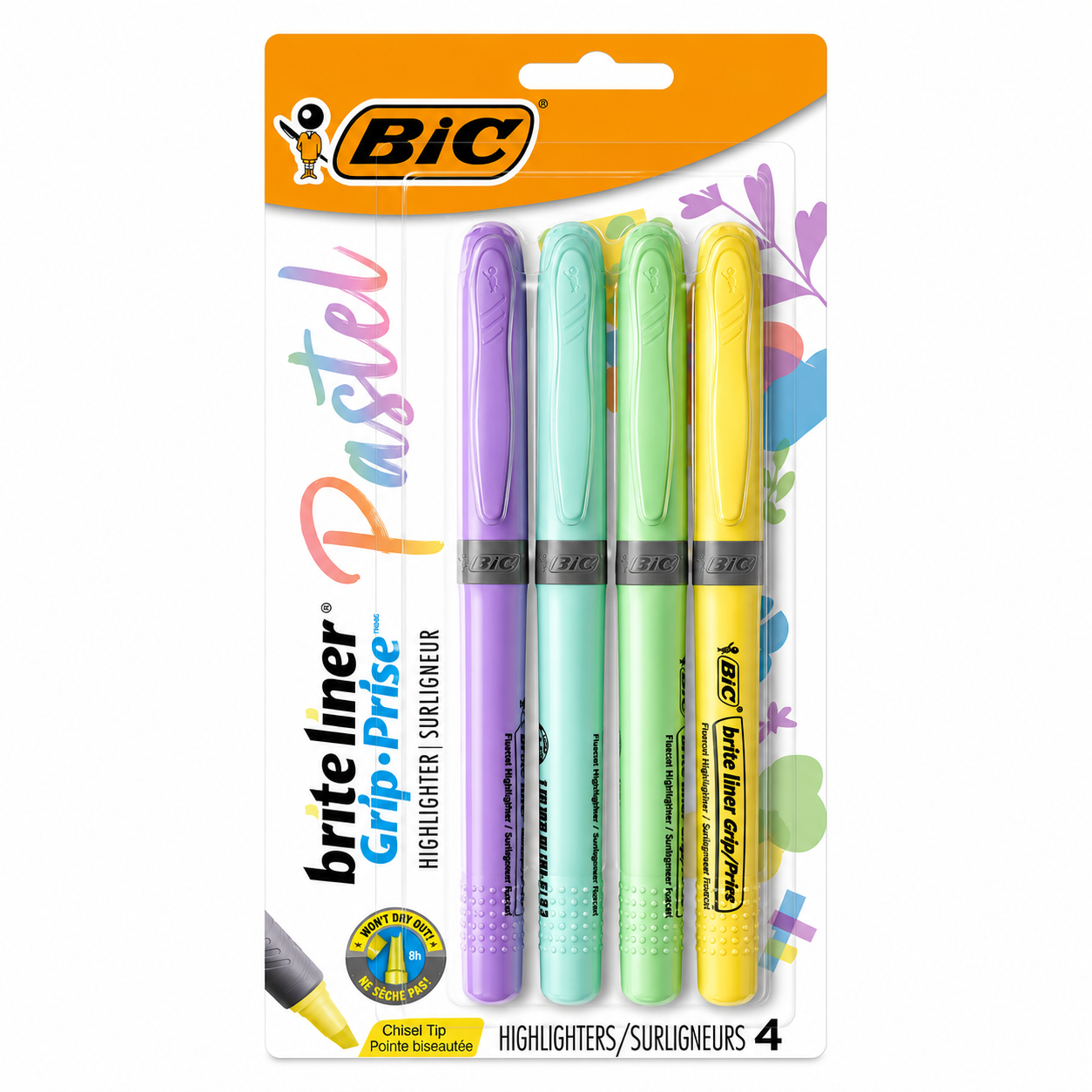 Surligneurs pastel BIC Brite Liner Grip - Lot de 4
