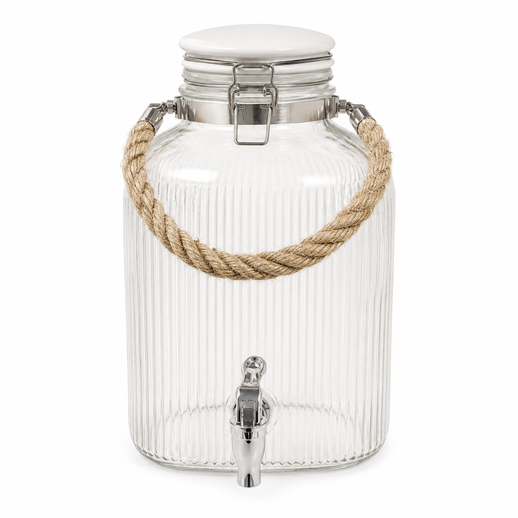 Distributeur de boissons en verre 7,6 L avec poignée en corde