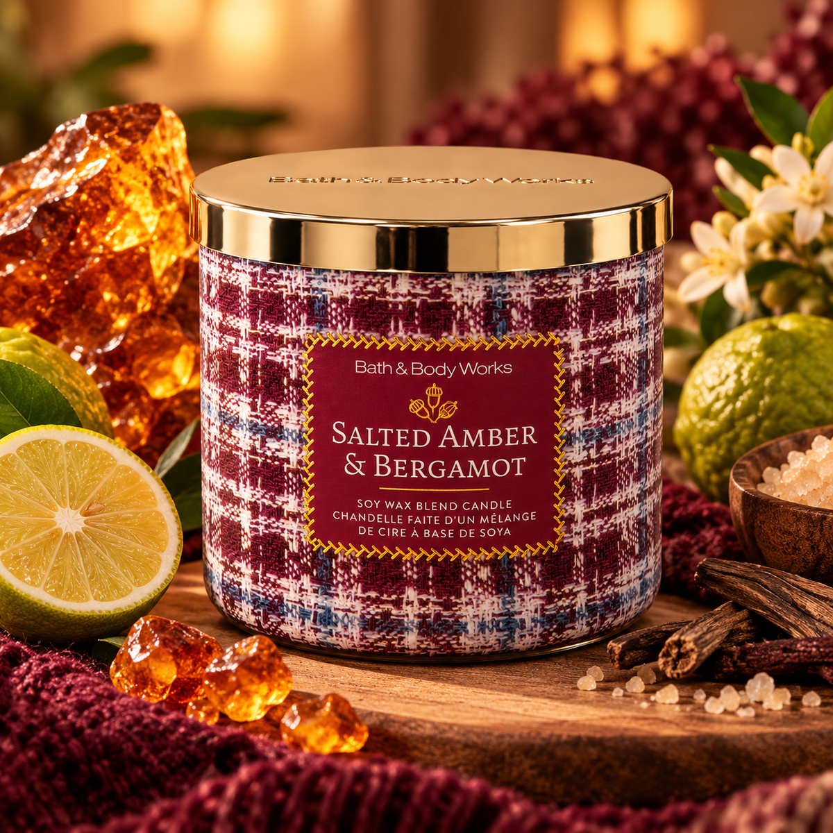 Bougie 3 mèches - Salted Amber & Bergamot