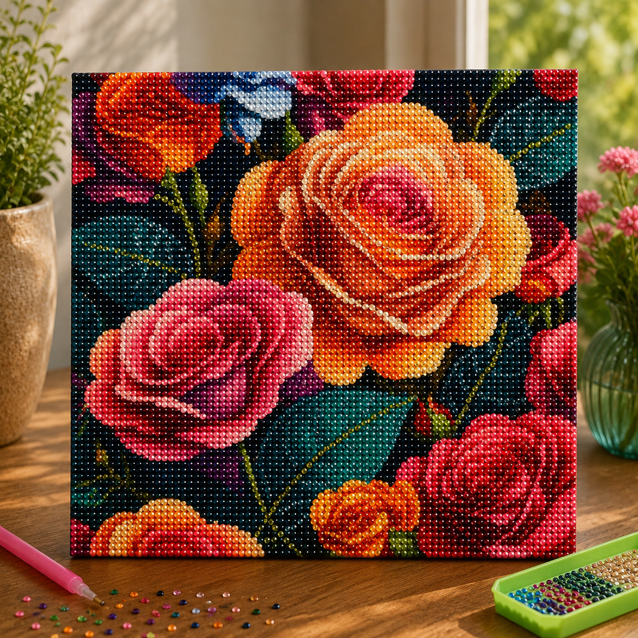 Diamond Painting Roses colorées - 20 x 20 cm