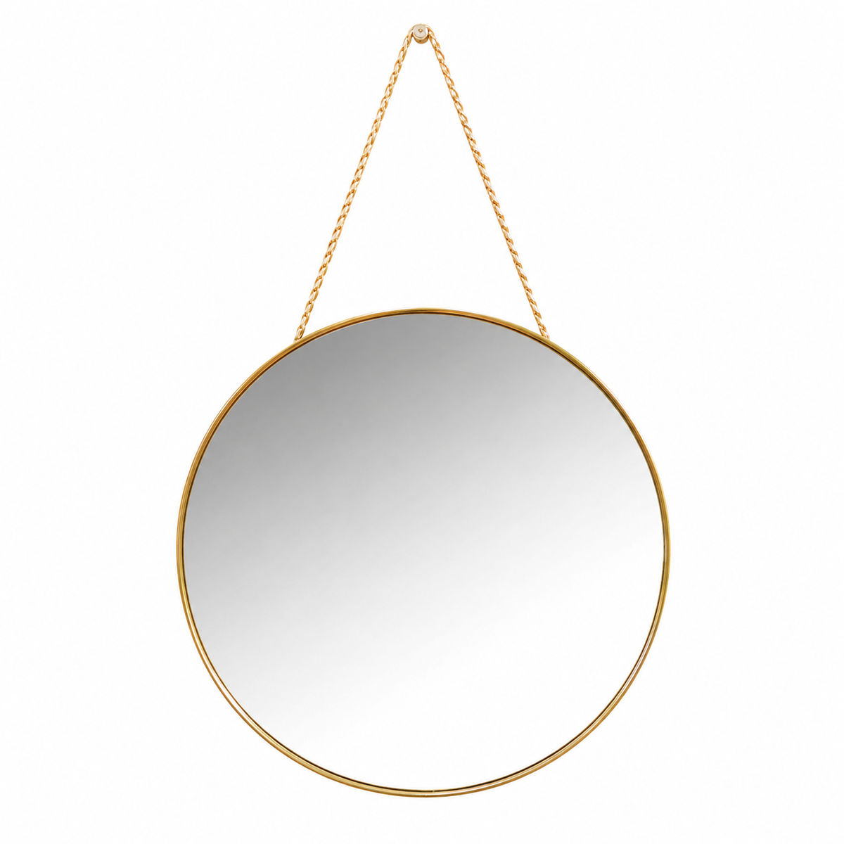 Miroir rond suspendu avec finition dorée