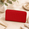 Portefeuille zippé effet tressé - Rouge