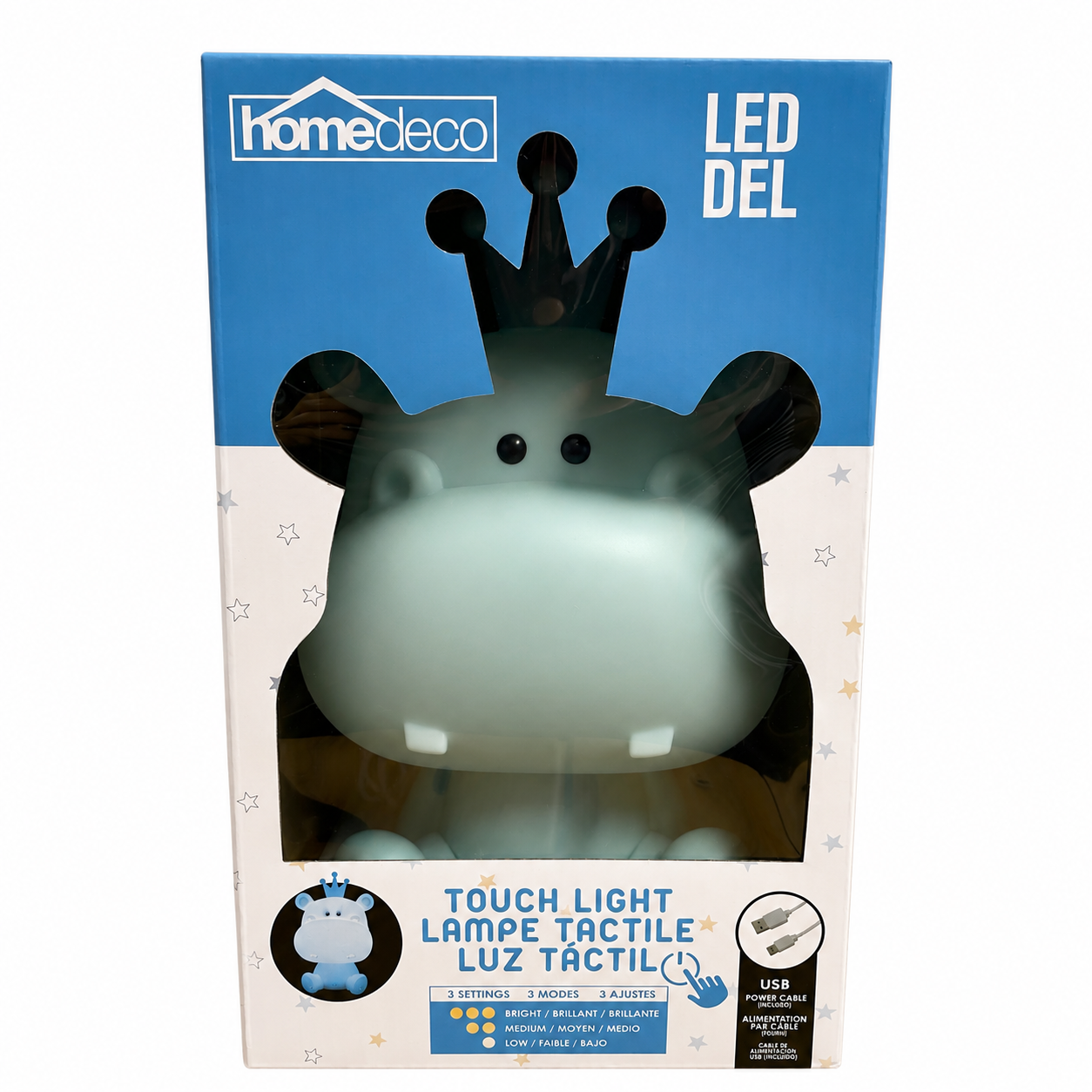 Veilleuse LED tactile Hippopotame - Bleu