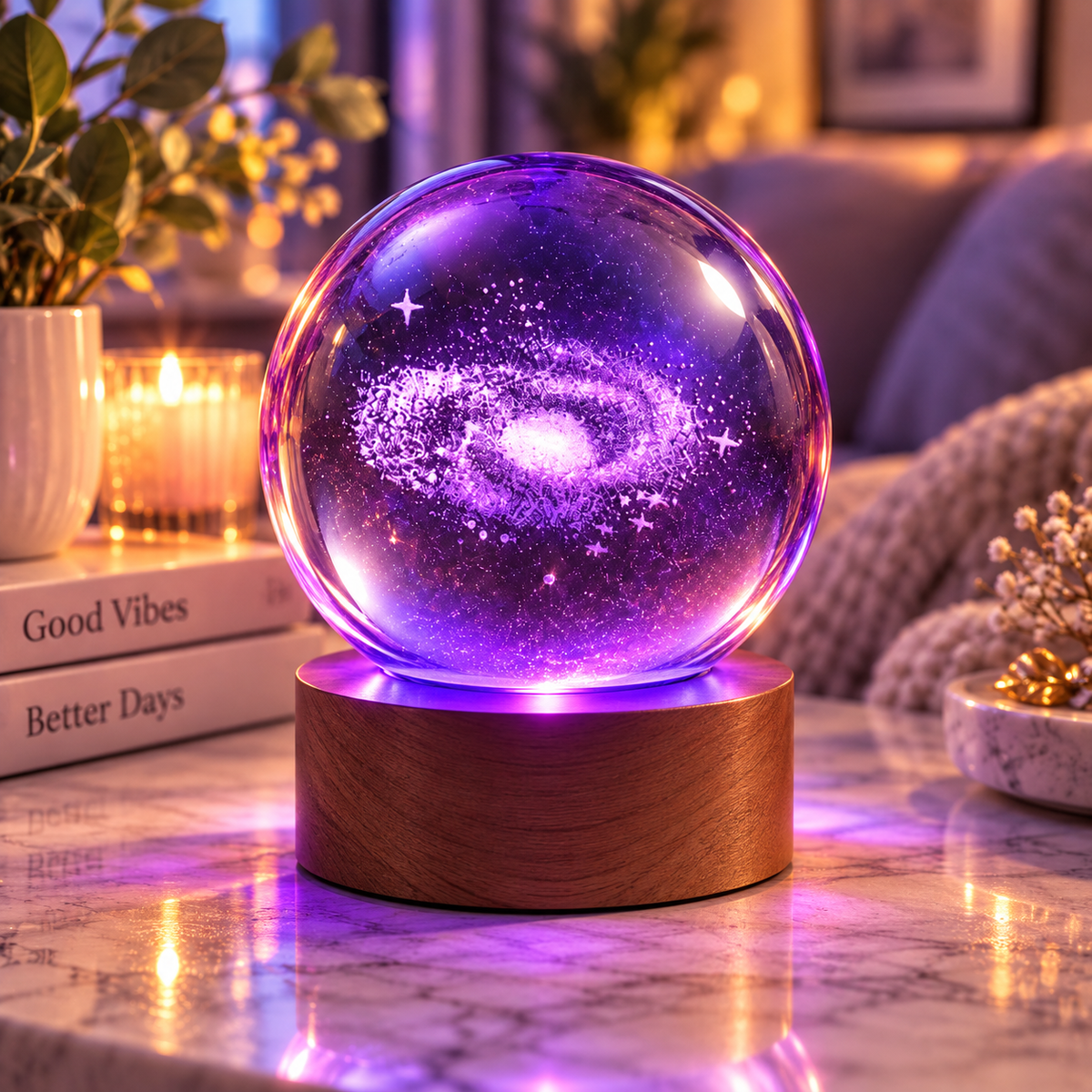 Globe de cristal lumineux 3D – Galaxy