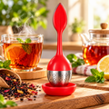 Infuseur à thé en forme de feuille avec support - Rouge