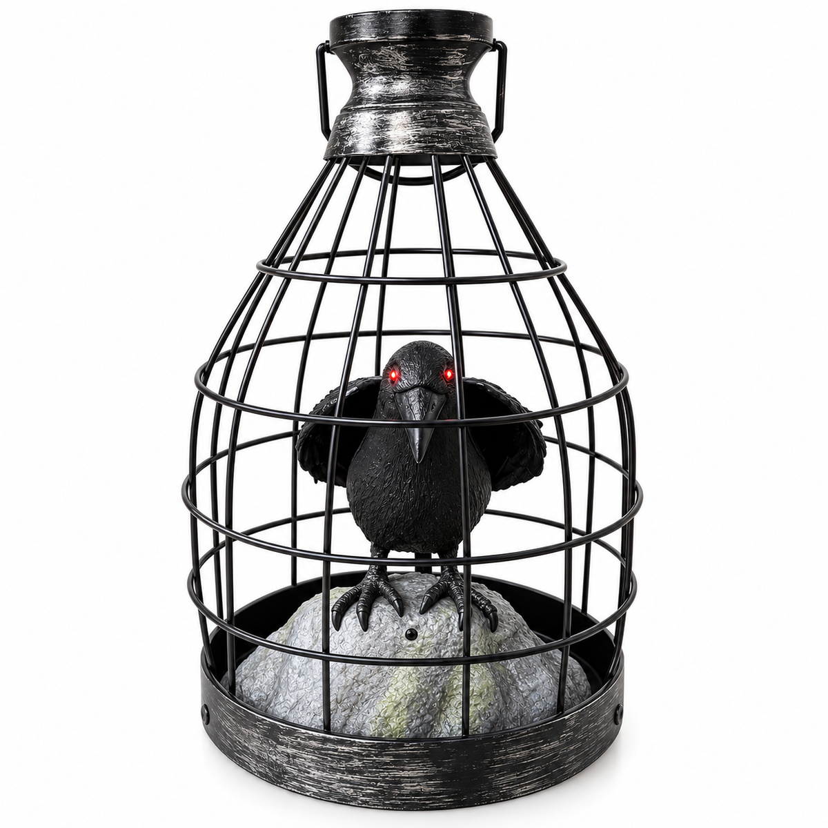 Corbeau animé dans une cage – Décoration Halloween