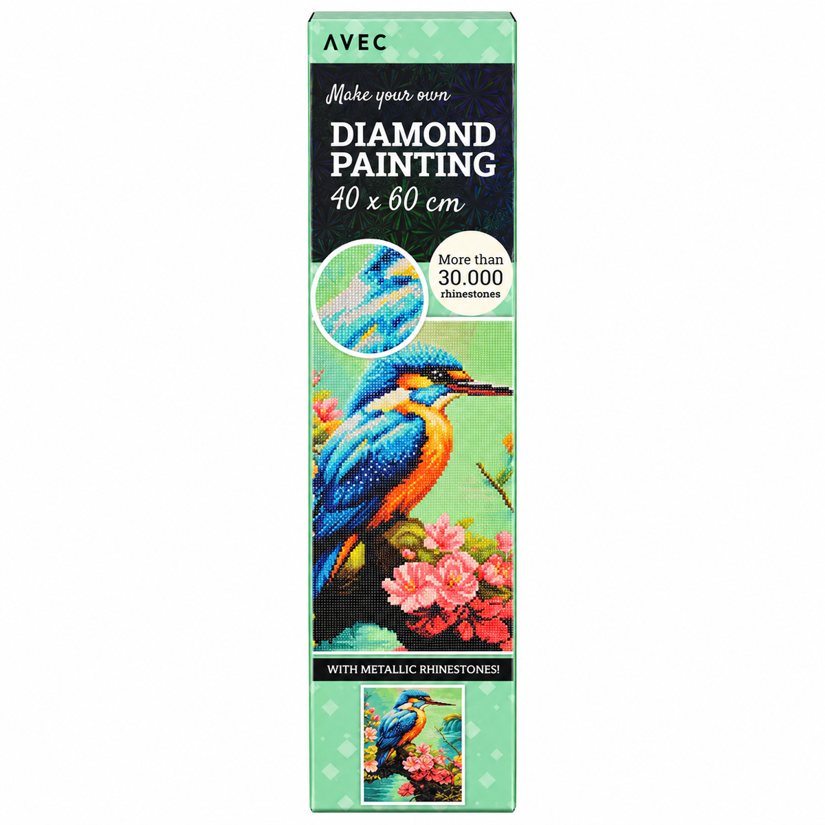Diamond Painting – Oiseau coloré et fleurs – 40 × 60 cm