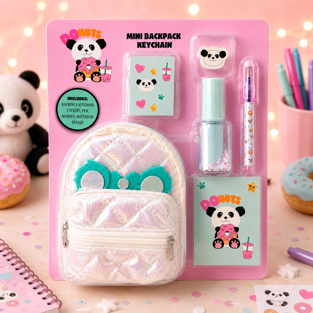 Mini sac à dos porte-clés Panda – Coffret papeterie