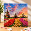 Diamond Painting Moulins et champs de tulipes - 30 x 30 cm