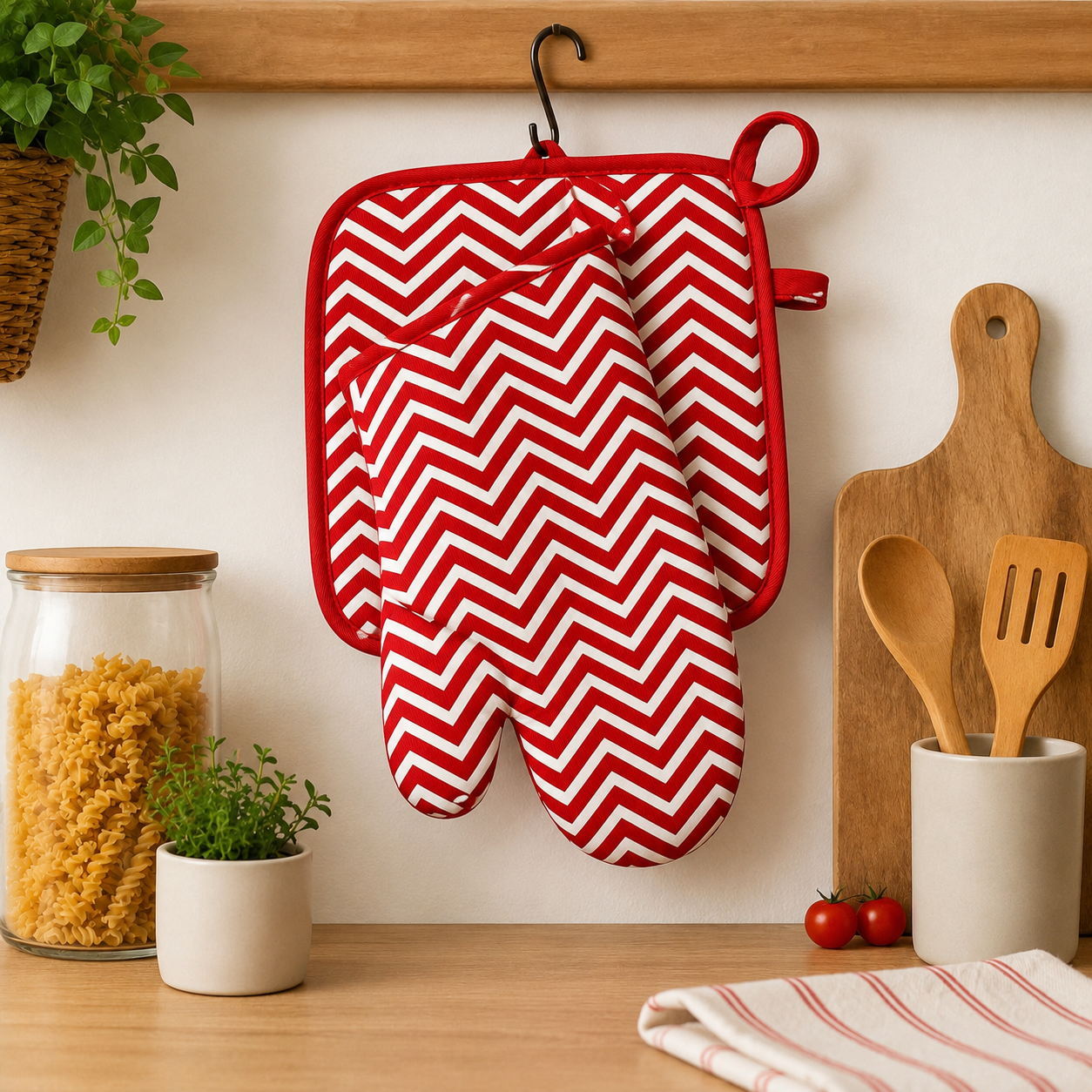 Ensemble gant de cuisine et manique en silicone – Rouge