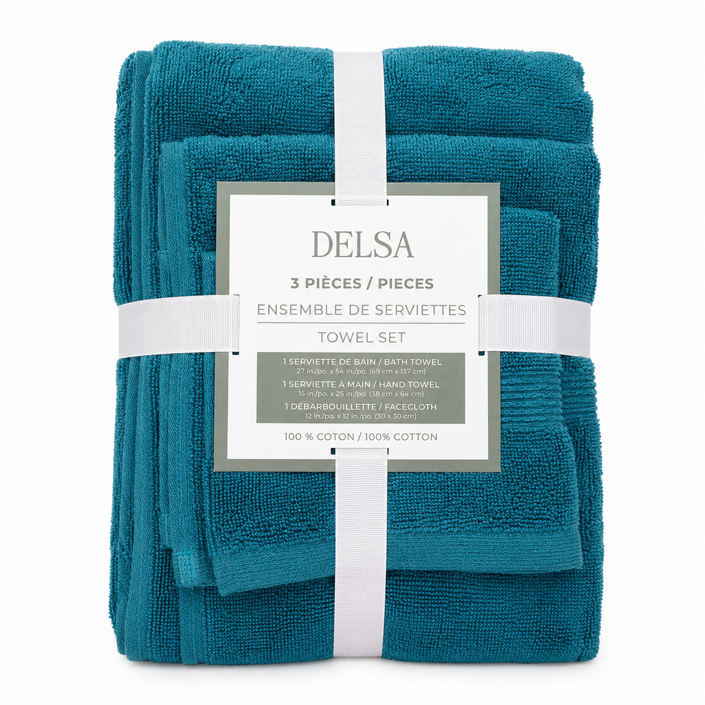 Serviettes 3 pièces en coton – Bleu canard