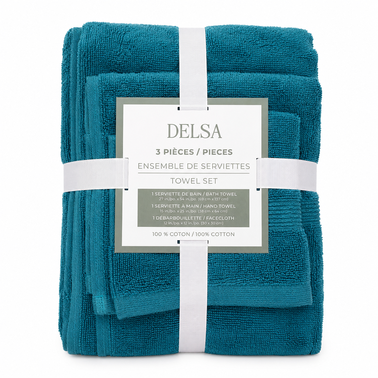 Serviettes 3 pièces en coton – Bleu canard