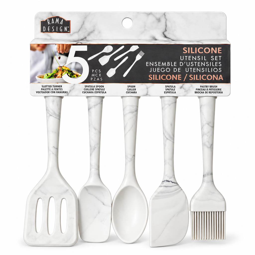 Ustensiles de cuisine en silicone effet marbre – Lot de 5