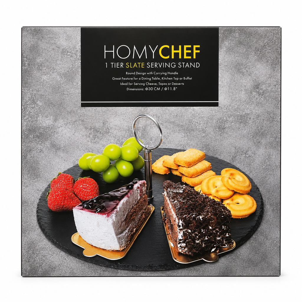 Plateau de service rond en ardoise avec poignée – 30 cm