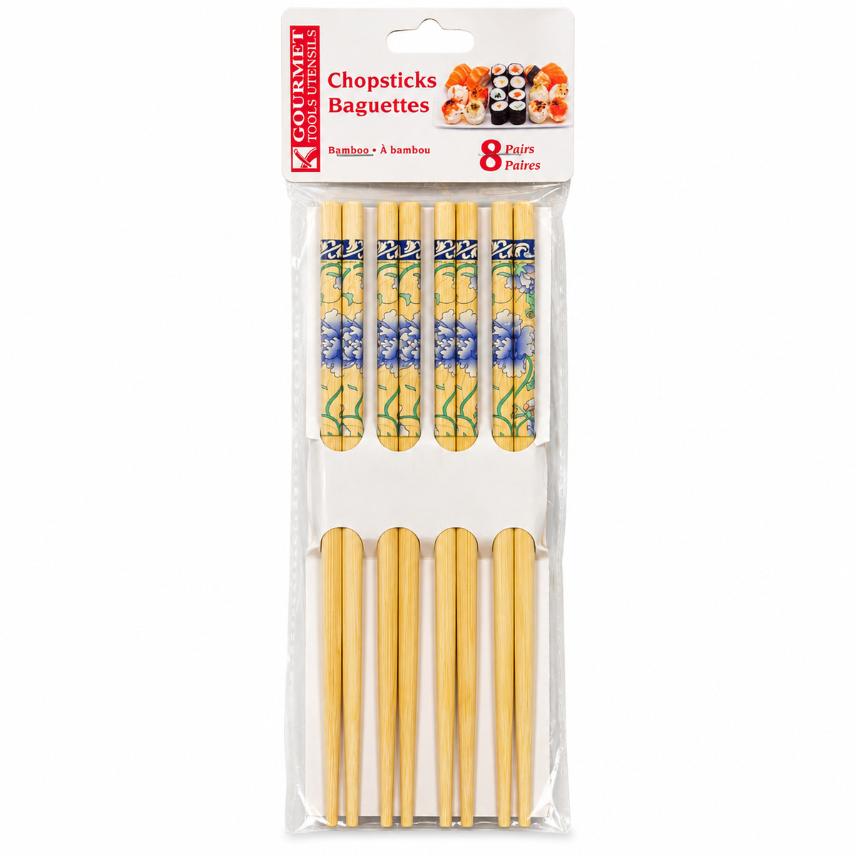 Lot de 8 paires de baguettes en bambou – bleu