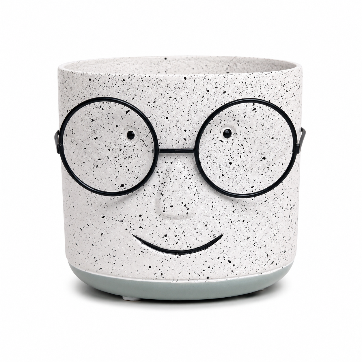 Cache-pot décoratif en céramique Bleu Gris – Petit bonhomme à lunettes