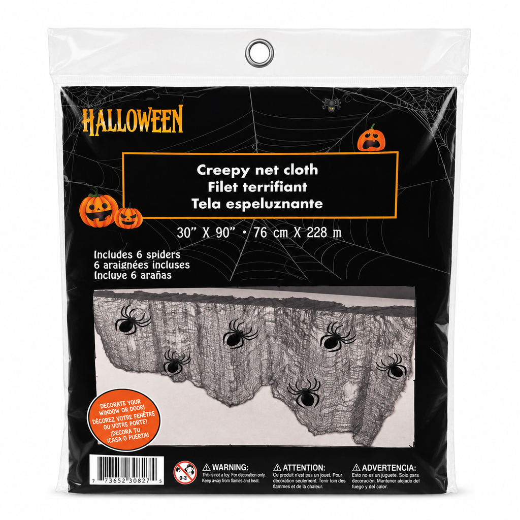 Filet terrifiant Halloween avec 6 araignées