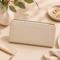 Portefeuille zippé effet tressé - Beige
