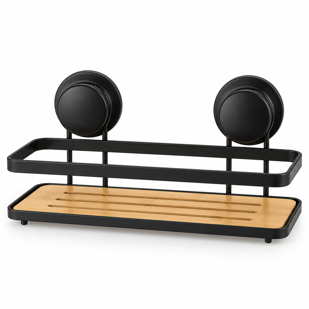 Étagère de douche noire avec ventouses