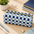 Trousse scolaire à carreaux bleu et blanc