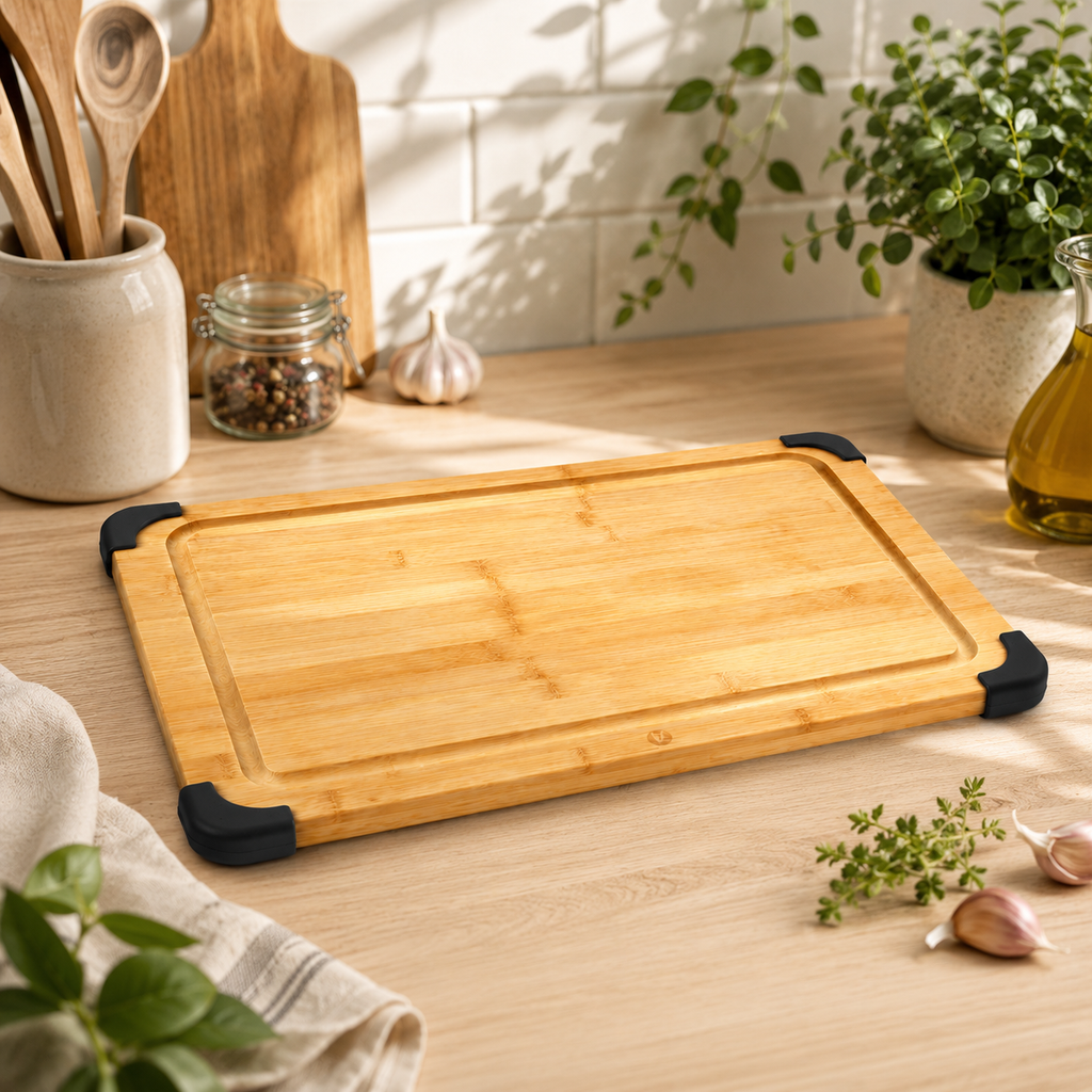 Planche à découper en bambou antidérapante et réversible 30 x 46 cm