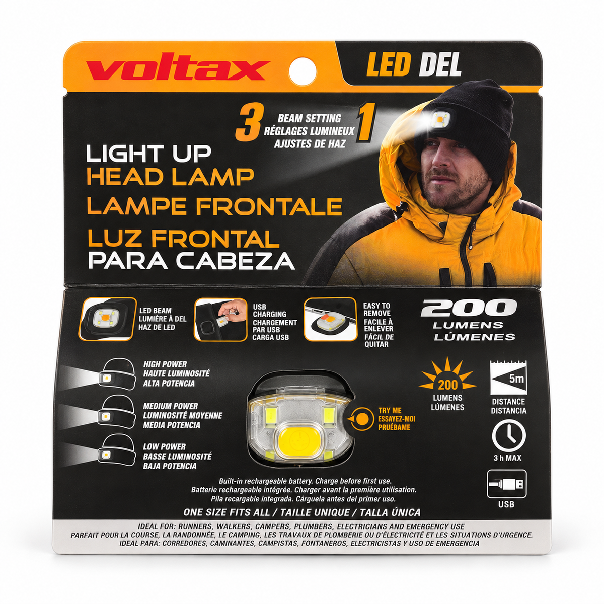 Bonnet avec lampe frontale LED intégrée – 200 lumens