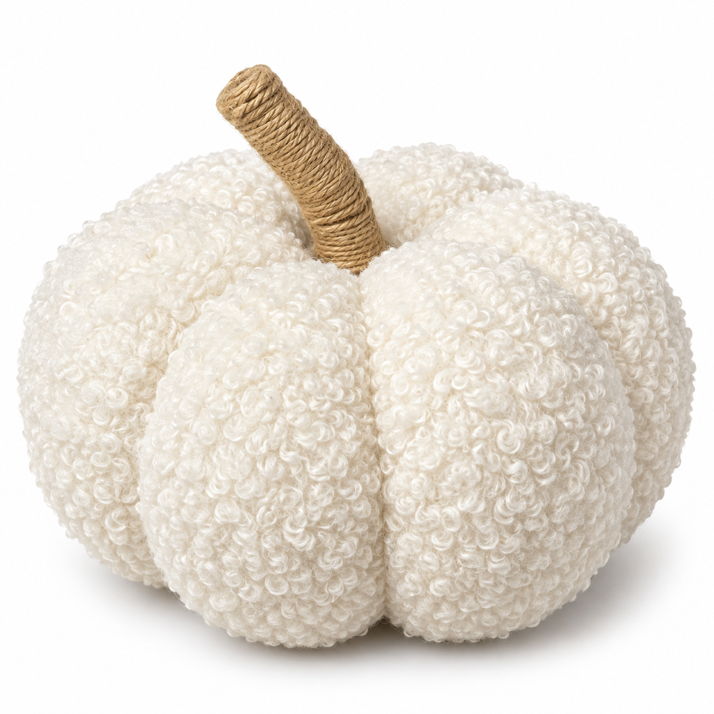 Citrouille décorative blanche en tissu bouclé