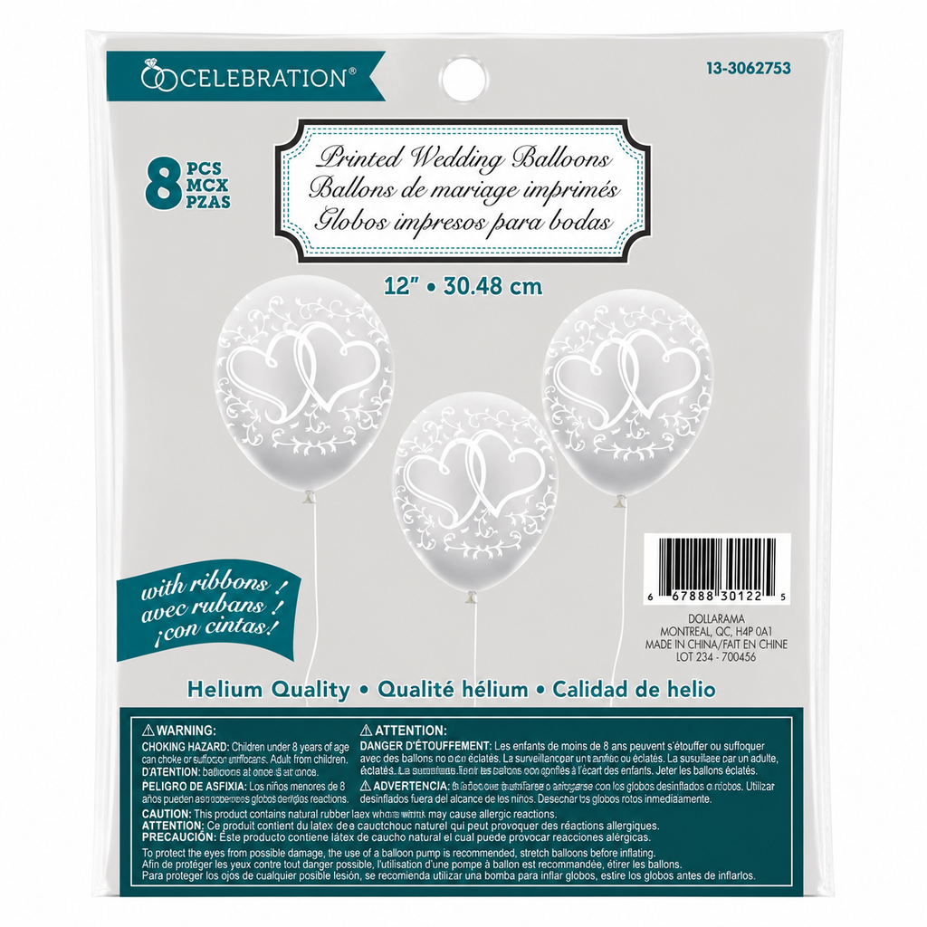 Ballons de mariage imprimés – Lot de 8