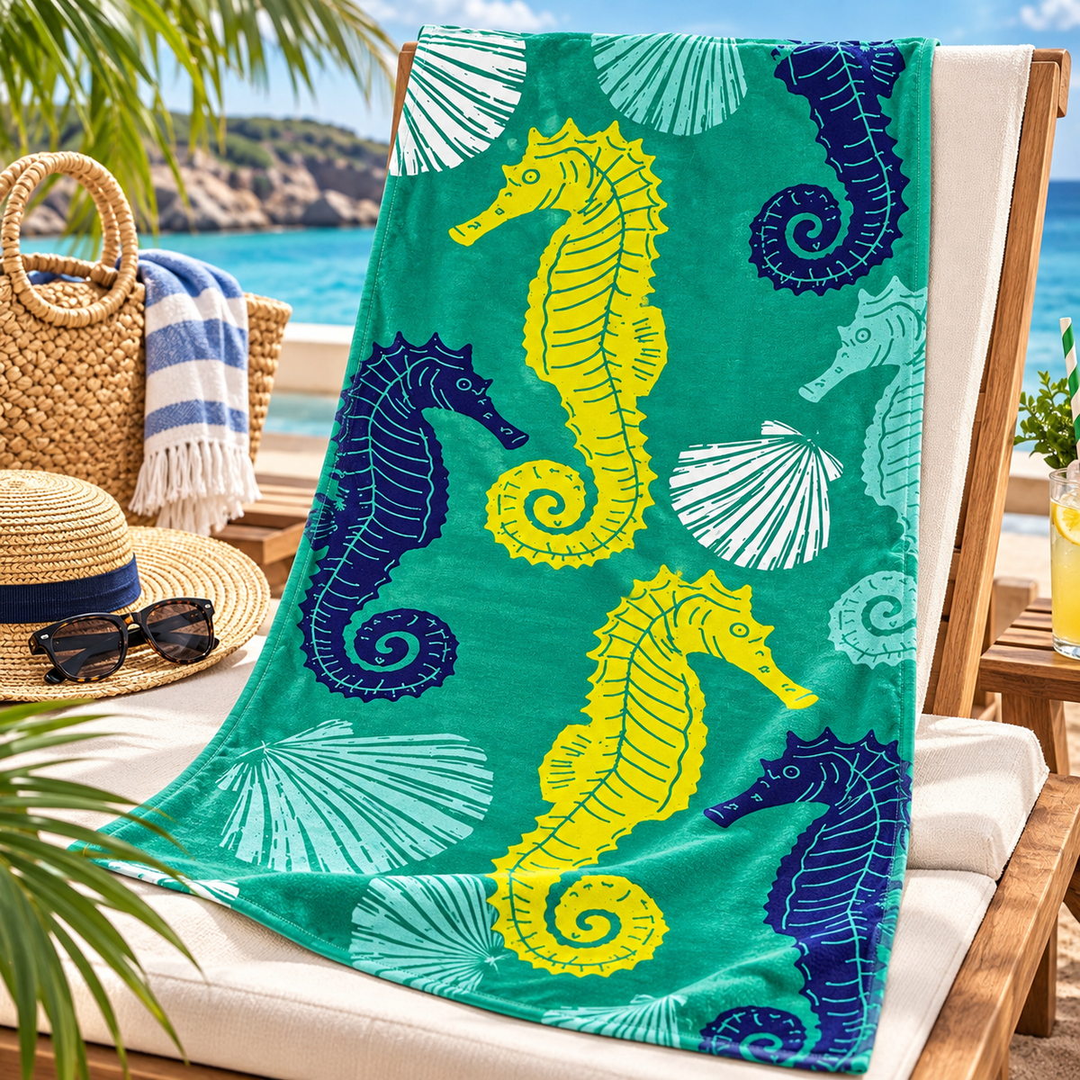 Serviette en microfibre - Hippocampe – 76 x 152 cm