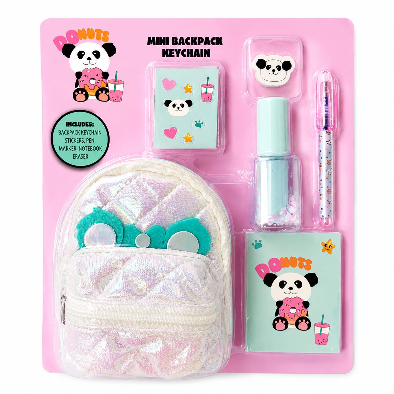 Mini sac à dos porte-clés Panda – Coffret papeterie